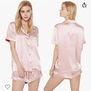 Adorable silky pink pajamas - perfect for a wedding, bridal event